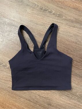 ALO Yoga Black V-Neck Racerback Airbrush Real Sports Bra Tank Bralette